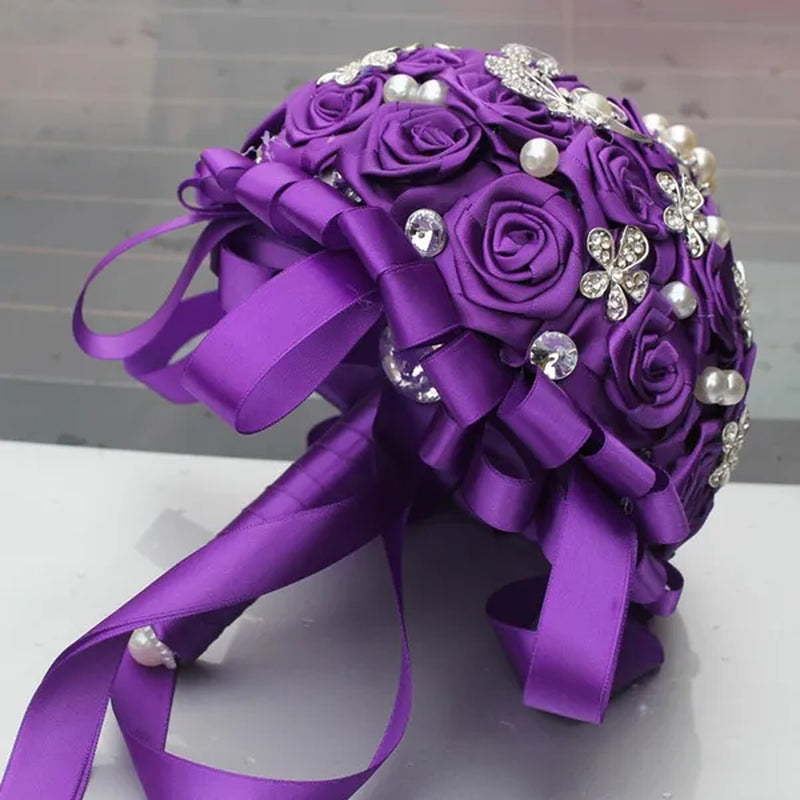 18CM Crystal Wedding Bouquets 100% Handmade Durable Holding Artificial Flowers Diamond Brooch Pearl Bridal Bouquets