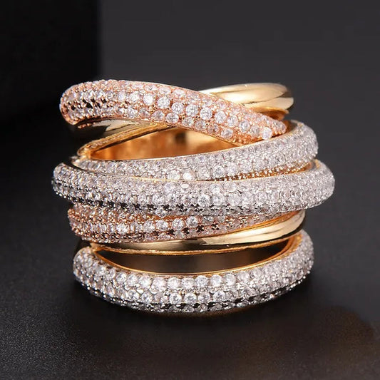 Gloriya Luxury Indian Yellow Gold Plated Women Statement Jewelry Micro Pave African Tiny AAA Cubic Zirconia Wedding Party Large Finger Ring for Ladies