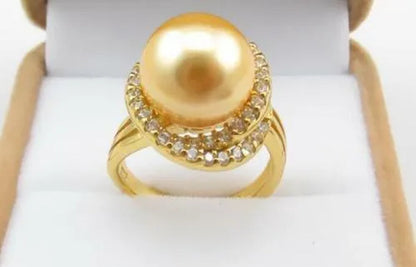 PERFECT AAA++ 11-12MM SOUTH SEA AKOYA GENUINE GOLD PEARL RING SIZE 8