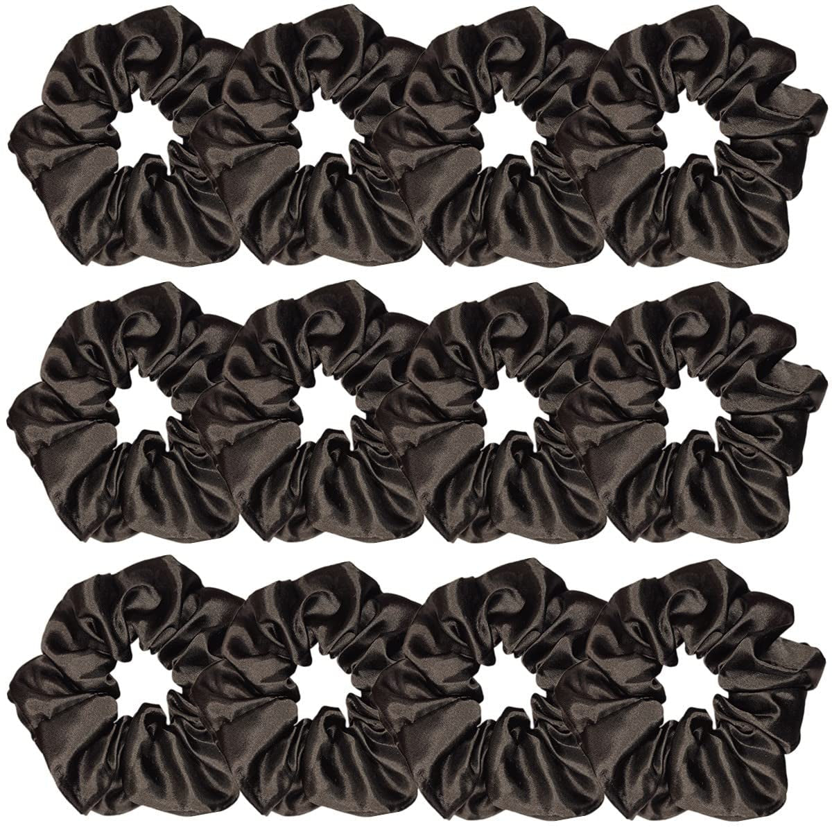 12 Pcs Satin Silk Scrunchies - Soft Hair Ties, Fashion Bands, Bows, Ropes, Elastic Bracelets, Ponytail Holders Hair Accessories for Women and Girls (4.5 Inch, Black)