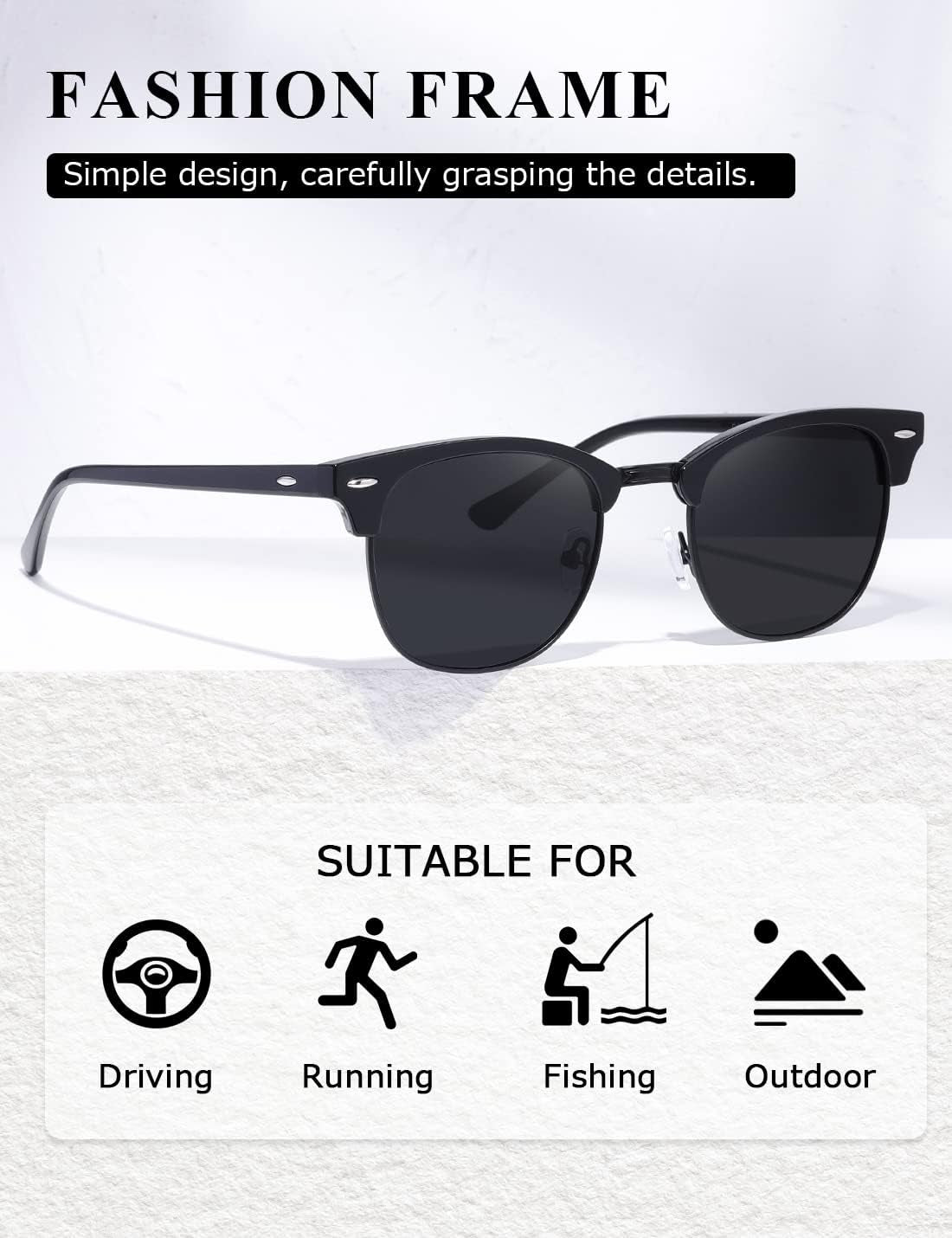 Polarized Sunglasses for Women and Men Semi Rimless Frame Retro Sun Glasses AE0369
