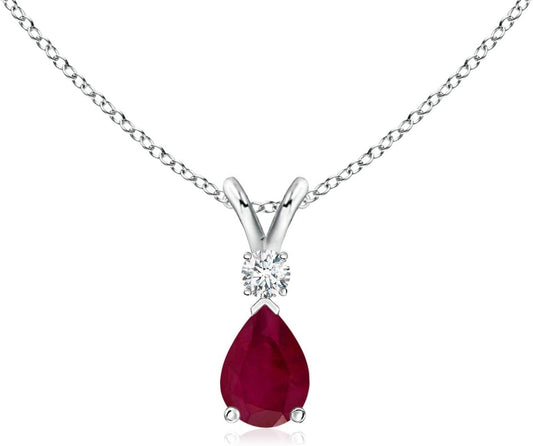 Natural Ruby Teardrop Pendant with Diamond in Silver / 14K Solid Gold/Platinum | July Birthstone, Birthday, Engagement, Anniversary, Wedding Jewelry Gift for Women
