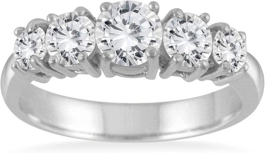 AGS Certified 1 1/4 Carat TW 5 Stone White Diamond Ring in 14K White Gold