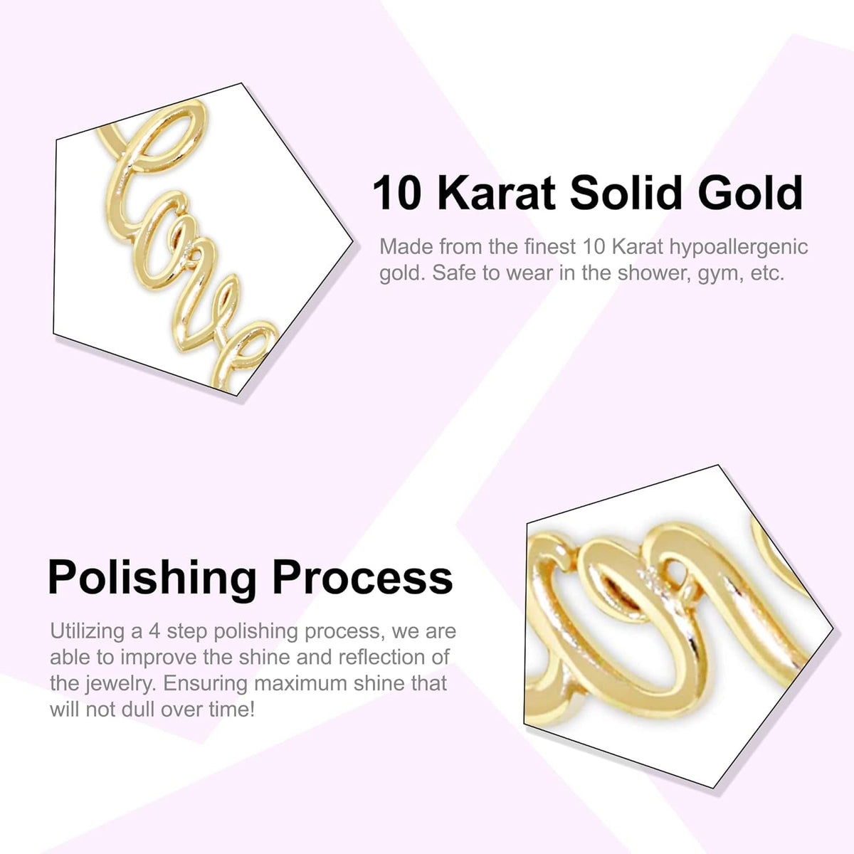Gold Vertical Love Charm - 10 Karat Solid Gold - Cursive Love Pendant