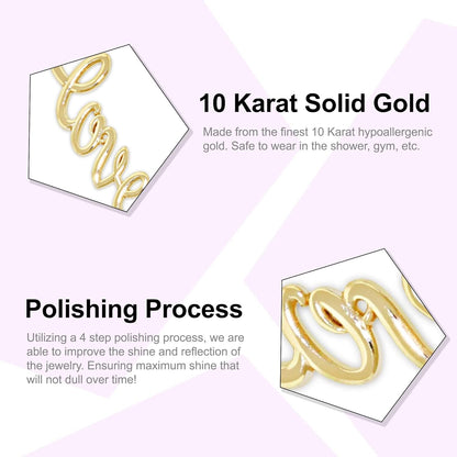 Gold Vertical Love Charm - 10 Karat Solid Gold - Cursive Love Pendant