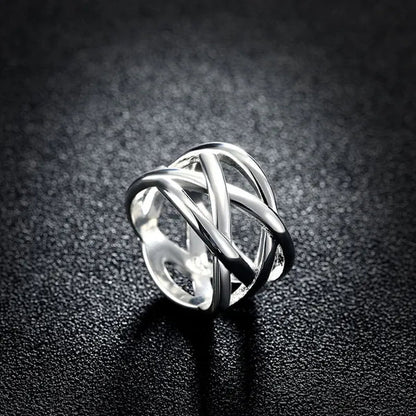 Women Men Exquisite 925 Sterling Silver Cross Fishing Net Rings Bride Princess Wedding Engagement Jewelry