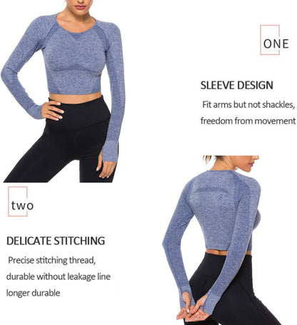 Women'S Long Sleeves Workout Crop Tops Seamless Sports Shirts Fitness Activewear