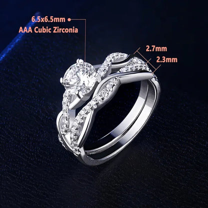 Newshe 2 Pcs 925 Sterling Silver Twist Cross Rings Wedding Engagement Ring Sets for Women AAAAA Cubic Zirconia Jewelry QR7628