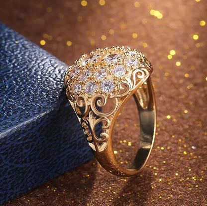 Retro Fashion Micro Pave Cubic Zirconia Gold Rings for Women Daily Casual Accessories Vintage Jewelry