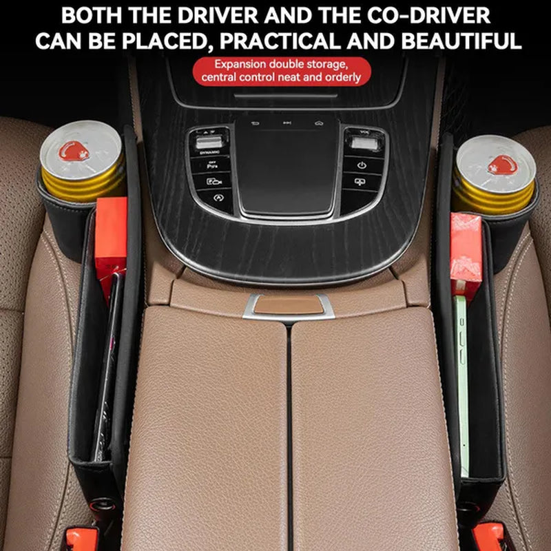1/2pcs PU Leather Multifunctional Car Seat Gap Organizer Filler Console Side Pocket Catcher with Cup Holder for Phone Wallet Card Key Cigarette