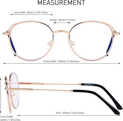 Blue Light Blocking Glasses Women Cat Eye Computer Eyeglasses Metal Frame Hipster 2 Pack