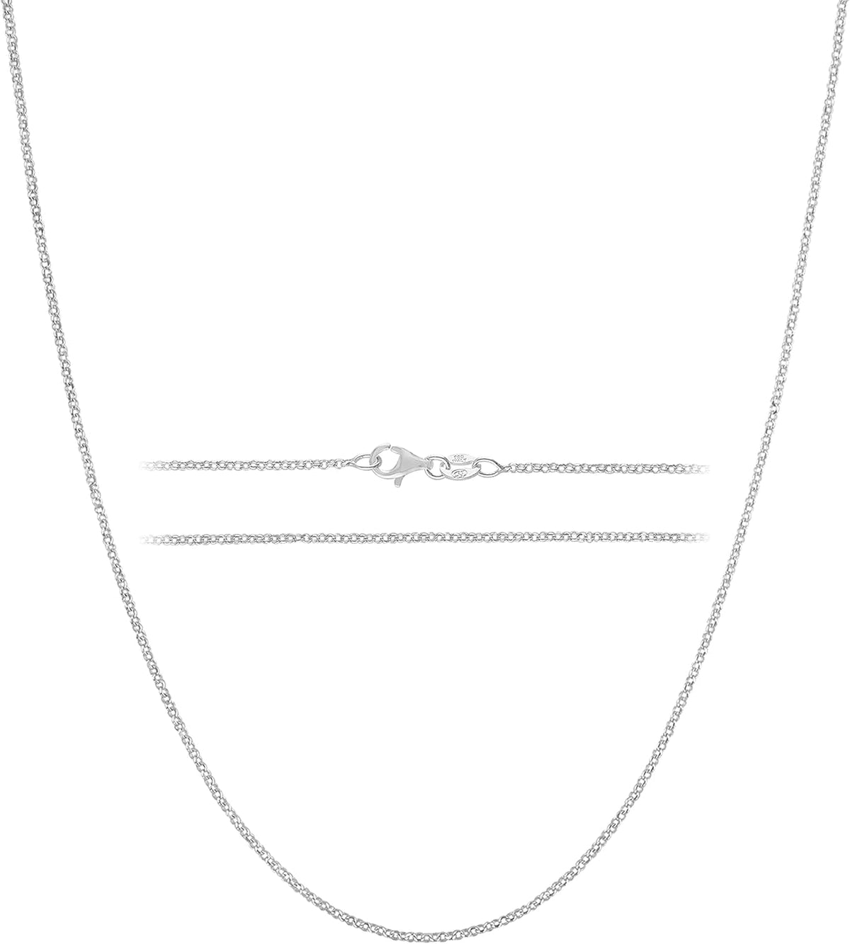 Solid 925 Sterling Silver Chain Necklace - Diamond Cut Cable Link Chain – 1.6Mm Thin, Dainty, for Women & Men with Lobster Clasp – Made in Italy, (16-30 Inch)