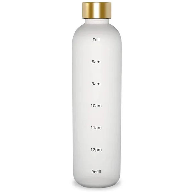 Water Bottle with Time Marker, 32oz Motivational Water Bottle, Reusable Spill-Proof Frosted Plastic Water Bottle for Gym, Sports, Travel, Fitness, School and Work