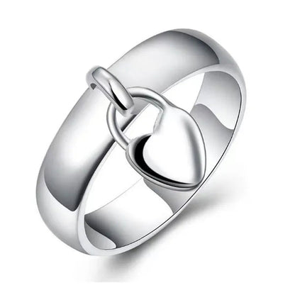 FASHION 925 Sterling Silver Heart Lock Ring Charms Fashion for Women Wedding Engagement Ring Party Jewelry