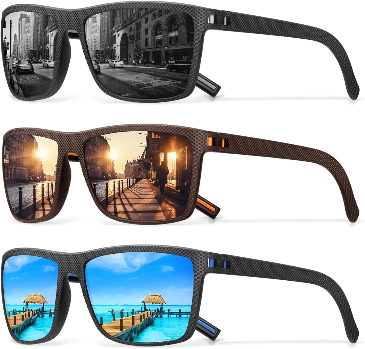 Square Polarized Sunglasses for Men Vintage Style Driving Travel Sun Glasses Lightweight Frame UV Protection Goggles