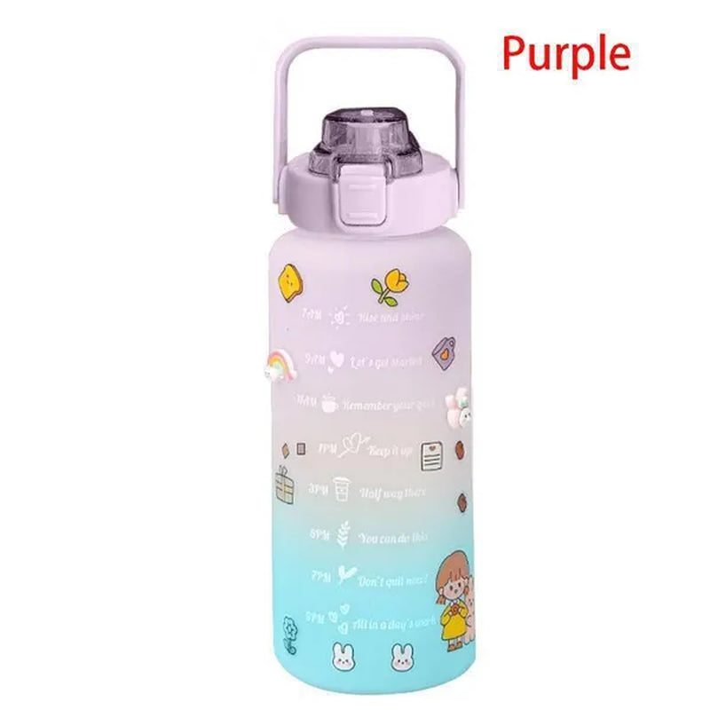 Water Bottle With Time Marker & Straw, 900ML/2000ML Large Capacity Motivational Leakproof Plastic Water Jug For Fitness Gym School Outdoor Travel Work Camping Hiking Hunting Fishing To Ensure You Drink Enough Water Daily