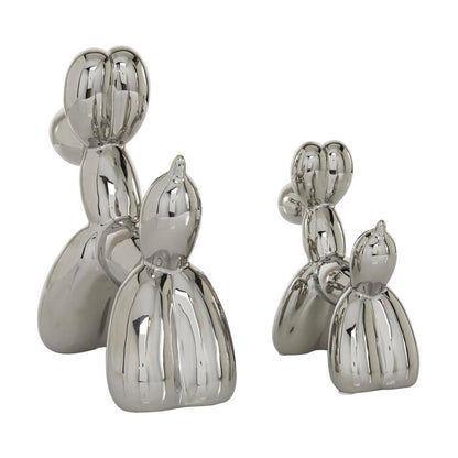 Silver Ceramic Balloon Dog Sculpture (Set of 2)