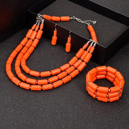 Fashion Nigerian Wedding Indian Jewelry Sets Beads Necklace Earring Bracelet Sets Statement Collar African Beads Jewelry Set