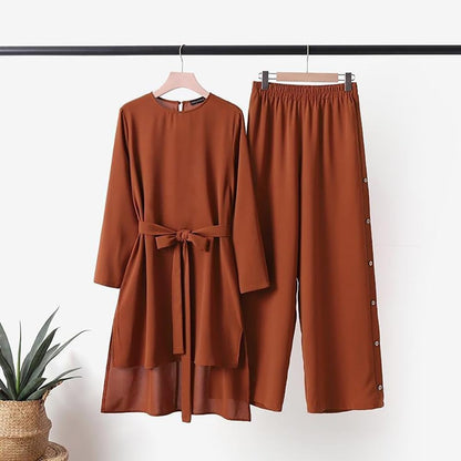 Abayas Dress for Women Muslim Long Sleeve Loose Top Pants 2 Pcs Dubai Islamic Muslim Women Matching Sets