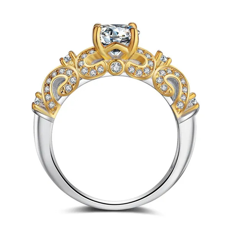 925 Sterling Silver 2 Tone Round Cut CZ Engagement Wedding Ring for Women Girl Size 5-10