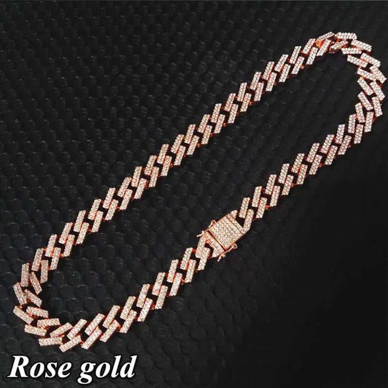 Fashion Men Necklace Diamond Necklace Bracelet Miami Cuban Link Chain Necklace Punk Jewelry Size: 8-30 Inch