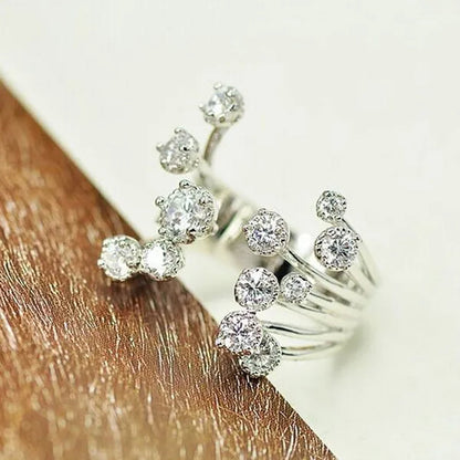 Gorgeous  Silver Crown Natural Gemstones White Sapphire Birthstone Bride Wedding Engagement Multilayer Rose Flower Ring Size 6 7 8 9 10
