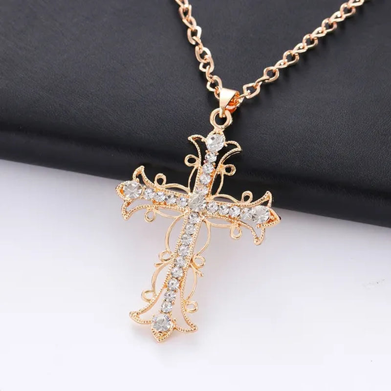 Cross Necklace Crystal Diamond Gold Christ Sweater Chain Neckalces for Women Ffashion Jewelry Accessories