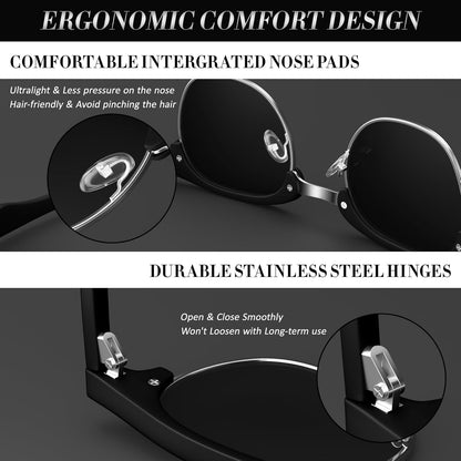 Polarized Semi Rimless Sunglasses for Men Women, Classic Retro Shades Half Frame Driving Sun Glasses UV Protection