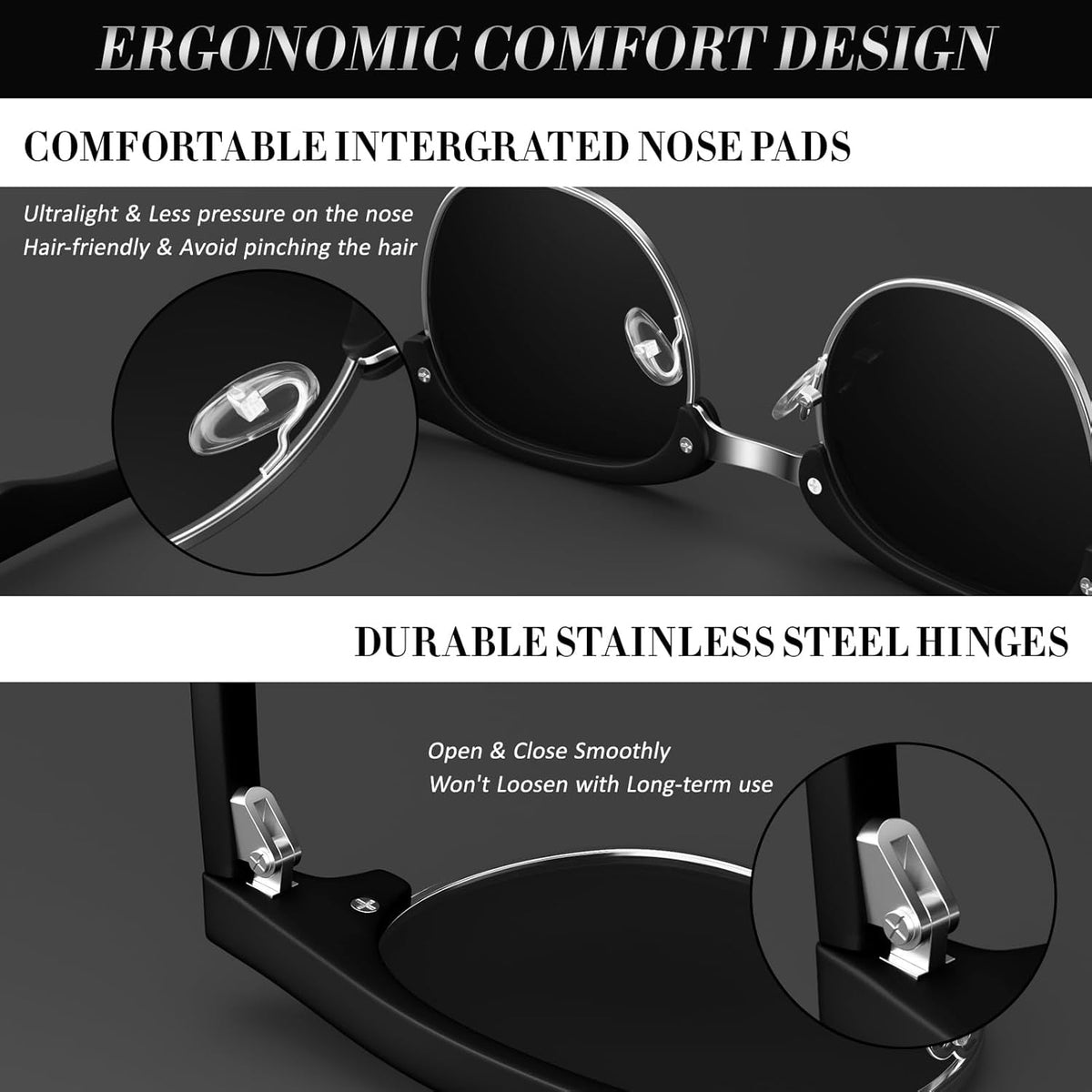 Polarized Semi Rimless Sunglasses for Men Women, Classic Retro Shades Half Frame Driving Sun Glasses UV Protection