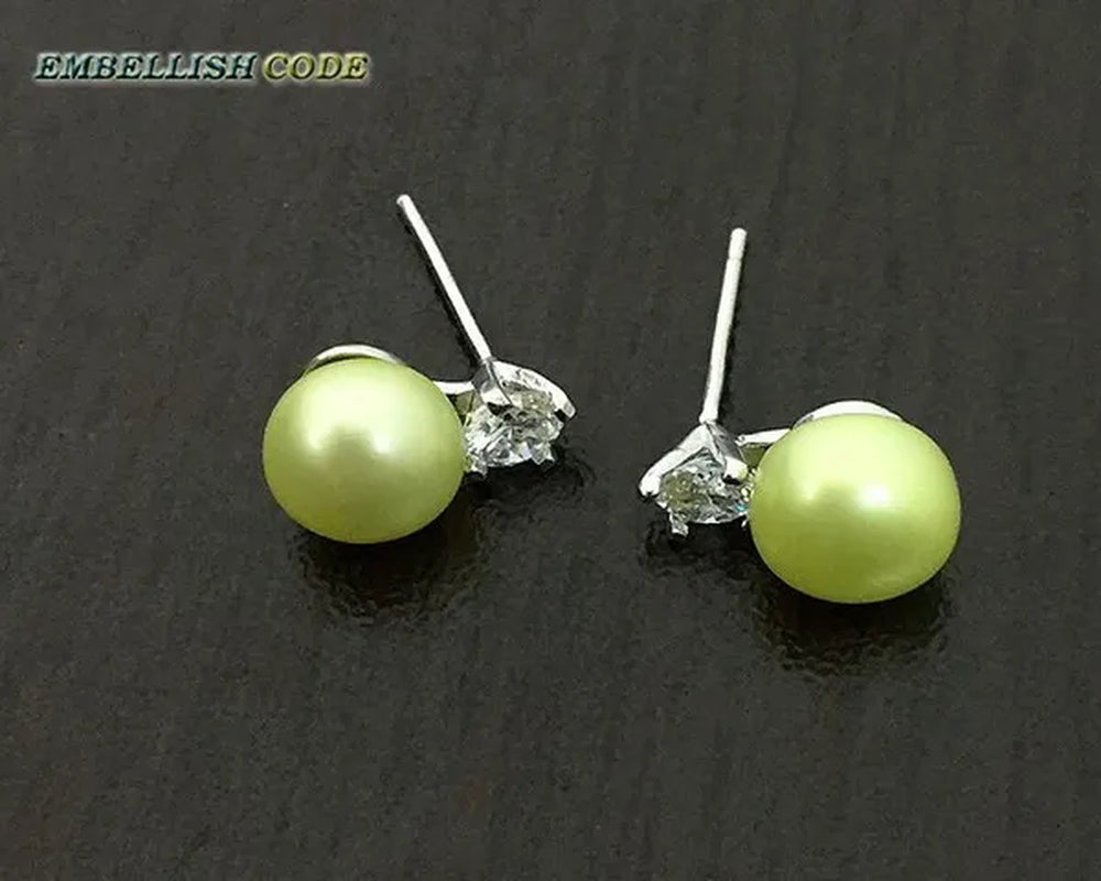 charming natural fresh water stud pearl earrings 8mm fine jewelry 925 sterling silver zirconium white black purple brown blue