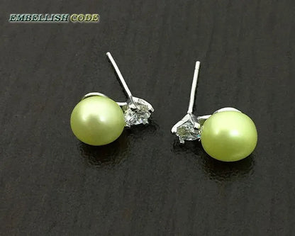 charming natural fresh water stud pearl earrings 8mm fine jewelry 925 sterling silver zirconium white black purple brown blue