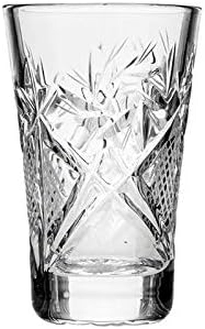 World Gifts Set of 6 Russian Cut Crystal Shot Glasses 1.2 Oz. Hand Made Soviet USSR Vodka Shooters - Vintage Design