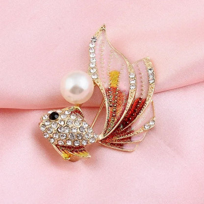 Fun colorful diamond goldfish pearl brooch fashion woman clothing accessories brooches gift