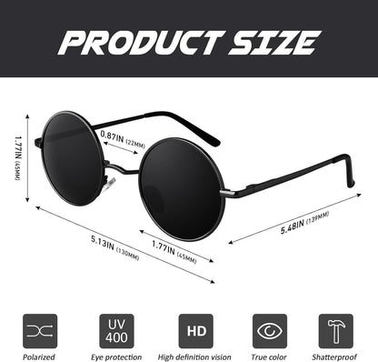 Retro round Polarized Sunglasses Mens Womens Circle Metal Hippie Shades UV400 Protection E01