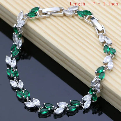 925 Sterling Silver Bridal Jewelry Sets Green Emerald with Pearls Beads Women Wedding Earrings/Pendant/Necklace/Ring/Bracelet
