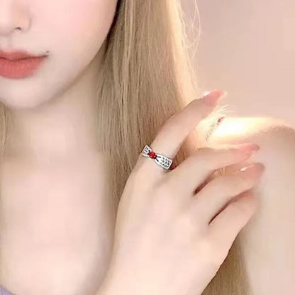 Women Exquisite 925 Sterling Silver Red Ruby Gems Fully-Jewelled Princess Rings Jewel