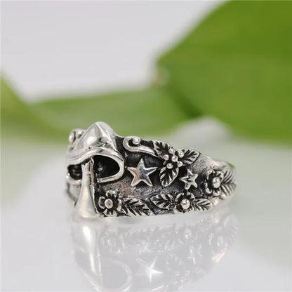 Exquisite Fashion Jewelry 925 Sterling Silver Mushroom and Star Ring Men and Women Wedding Band Engagement Promise Rings Anniversary Birthday Christmas Friendship Gift Couple Jewelry Rings Size 6-13