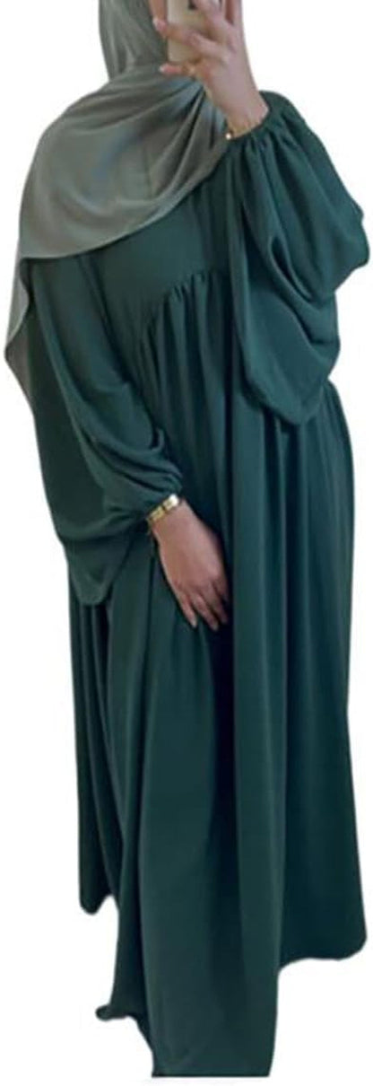 Women Muslim Dress Ramadan Prayer Garment Abaya Dubai Islam Eid Crepe Balloon Sleeve African Turkey Robe without Hijab