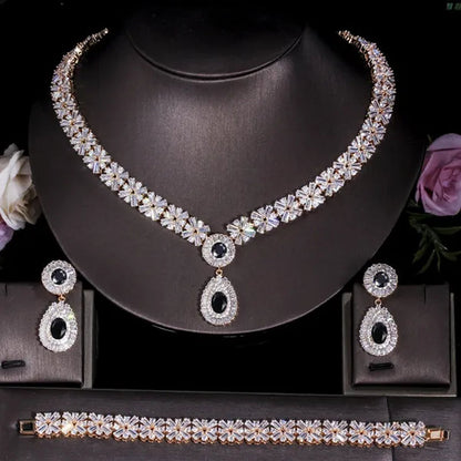 Gloriya Sparkling Cubic Zirconia Water Drop Pendant Necklace Earrings and Bracelet for Women White Gold Plated Latest Luxury Bridal Wedding Jewelry 3 Pcs Set