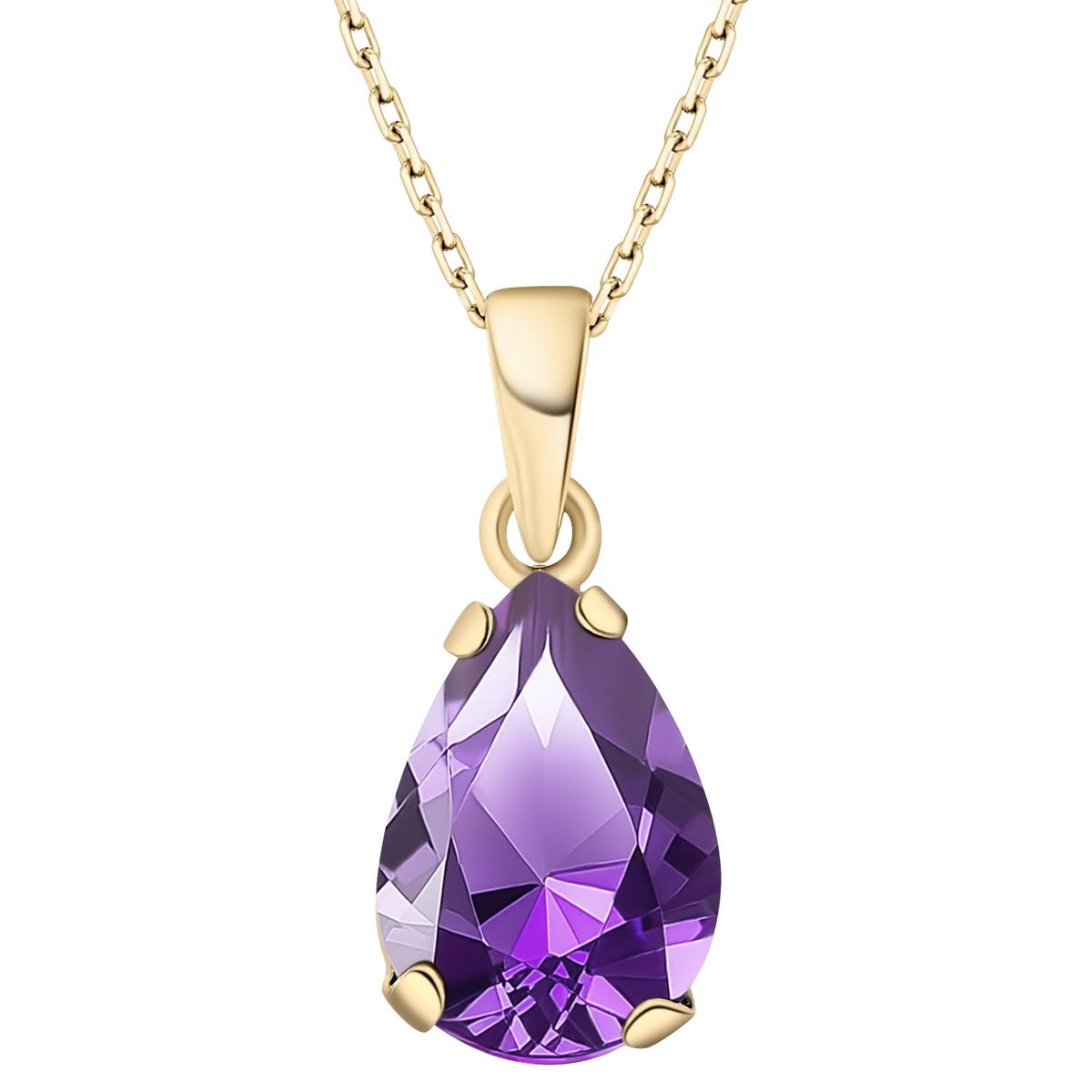 14K Gold Plated Amethyst Necklace for Women - February Birthestone Teardrop Necklace - Gold Jewelry for Women - Dainty Gold Necklace - Everyday Necklaces - Gold Necklaces for Women