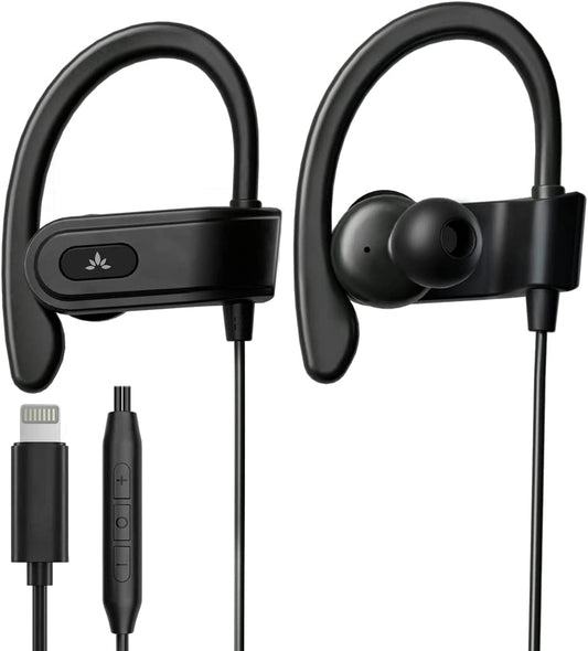 L171 - Lightning Wired Earbuds with Microphone & In-Line Volume Control, Compatible with Older Iphone 11, 12, 13, 14 Models, Mfi Certified Headphones with Ear Hook for Running & Sports