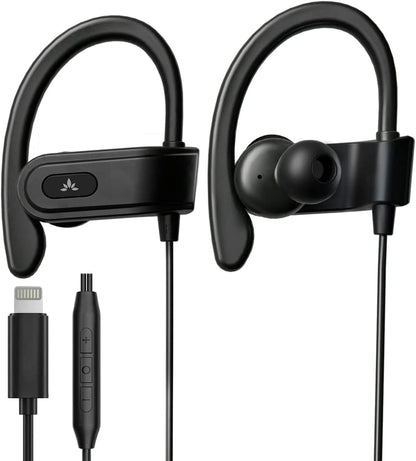 L171 - Lightning Wired Earbuds with Microphone & In-Line Volume Control, Compatible with Older Iphone 11, 12, 13, 14 Models, Mfi Certified Headphones with Ear Hook for Running & Sports