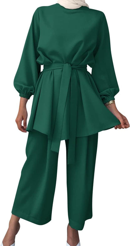 Abayas for Women Muslim Long Sleeve Loose Top Pants 2 Pcs Dubai Islamic Muslim Clothes