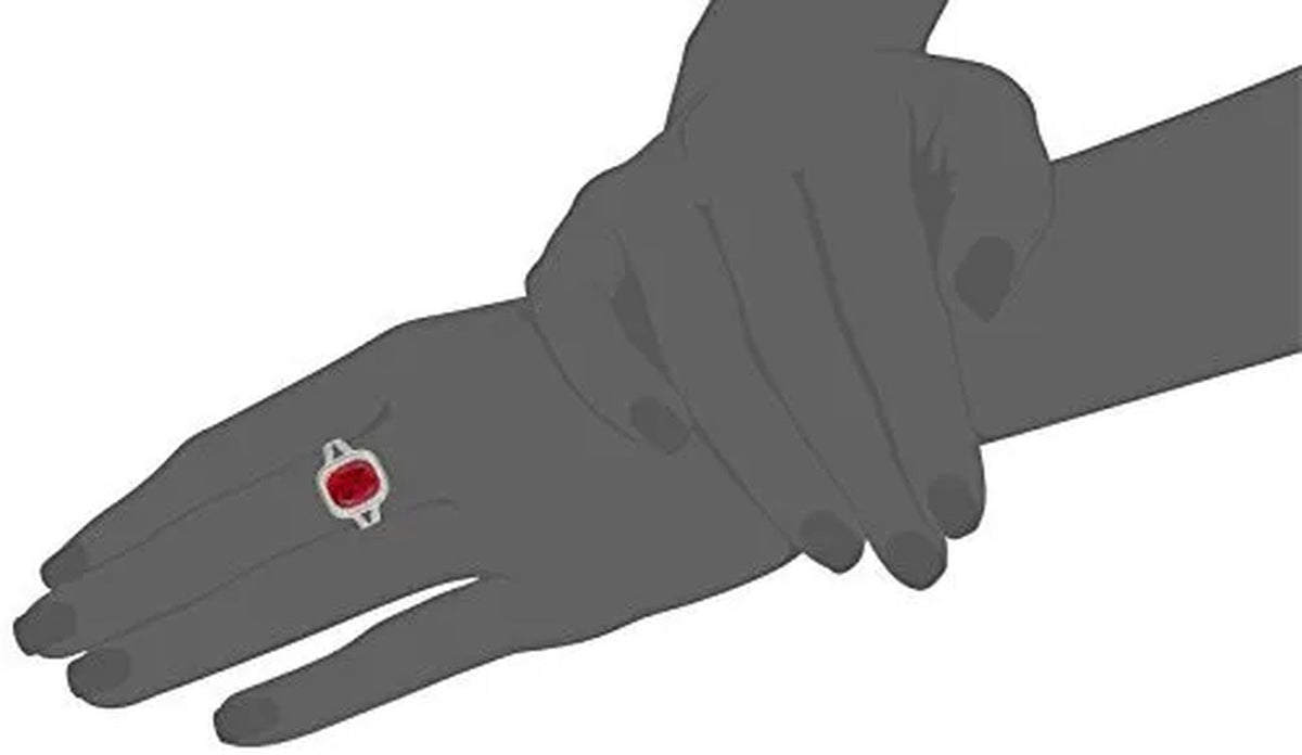 Sterling Silver Cushion Shape Created Ruby with Round Created White Sapphire Cocktail Ring, Size 7