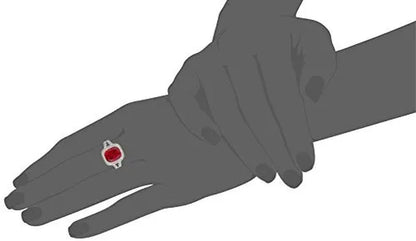 Sterling Silver Cushion Shape Created Ruby with Round Created White Sapphire Cocktail Ring, Size 7