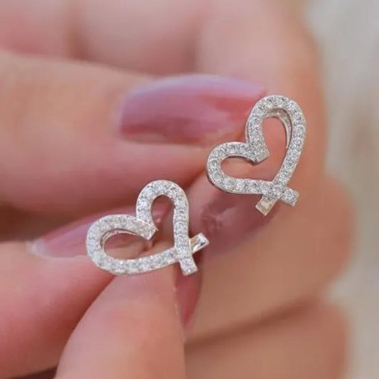 Earrings for Women Silver Bar Setting Lab Diamond Heart Stud Earrings Bridal Wedding Party Fashion Accessories