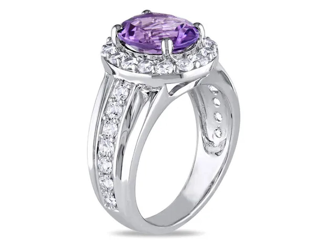 2.20 Carat (Ctw) Amethyst Ring with Lab Created White Sapphires in Sterling Silver