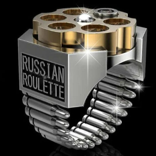 Creative Gifts Hardcover Design Nano Craft Stainless Steel Ring Plated Two Colors Gold and Silver Revolver Bullet Roulette Ruby Jewelry Father's Day Anniversary Gift Banquet Party Band Ring for Boyfriend Husband Size 6-13