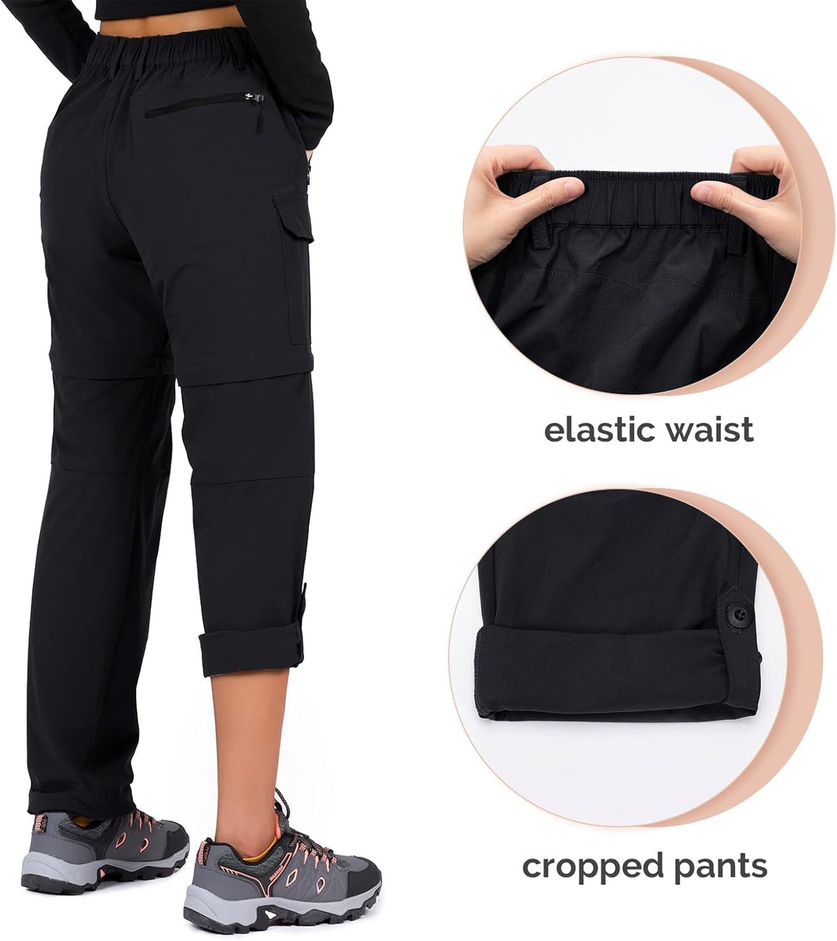 Women'S-Hiking-Pants-Convertible Quick-Dry-Stretch-Lightweight Zip-Off Outdoor Pants with 5 Deep Pockets