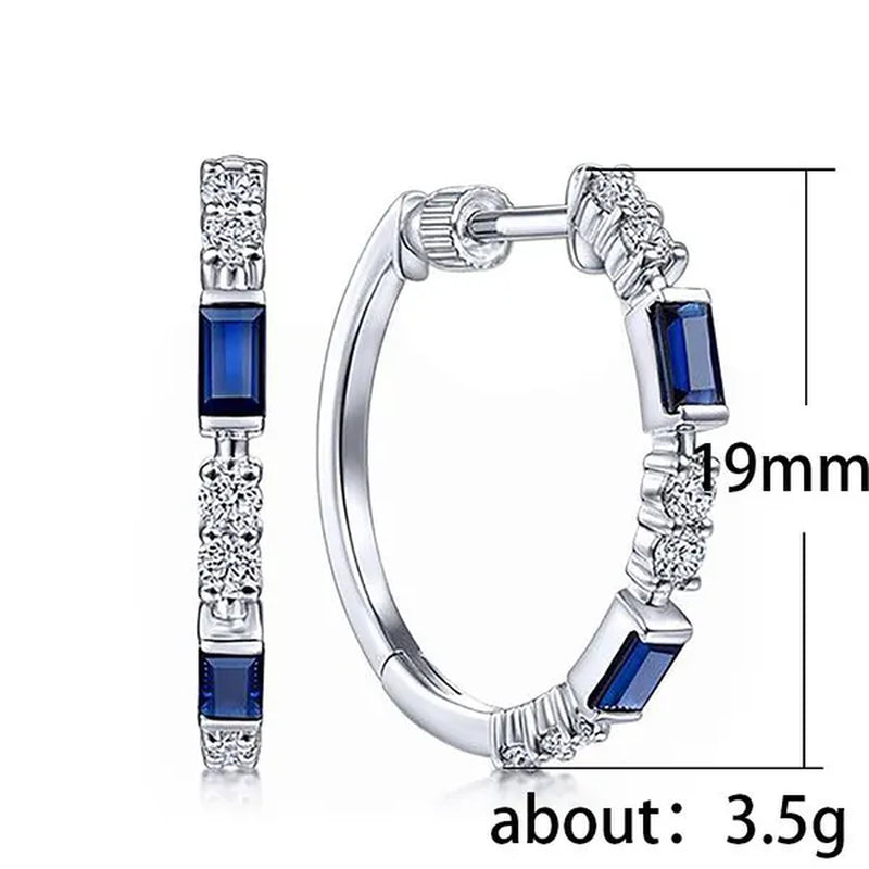 Fashion Bule Sapphire Diamond Engagement Hoop Earrings for Women Dangle Earring Party Jewelry